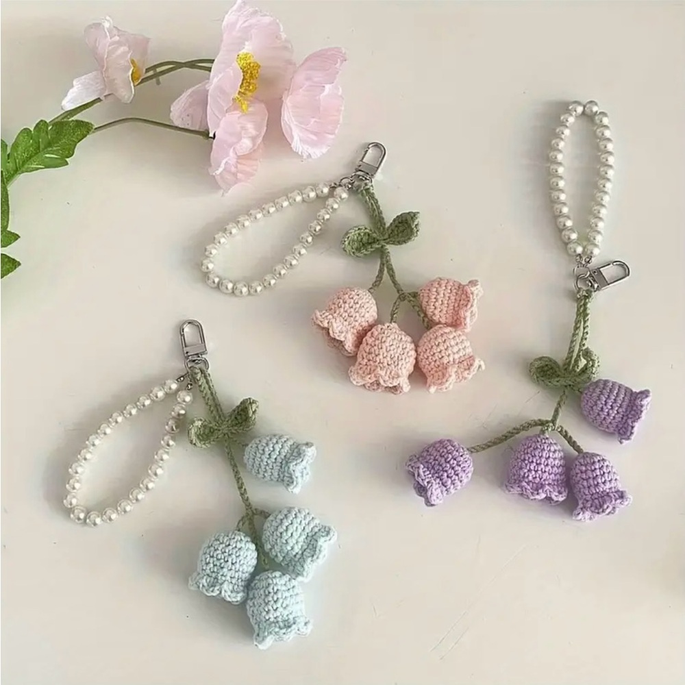 Handmade Pink Or Light Lilac Hand Crochet Flower Keychain